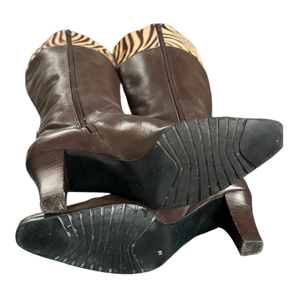 Dark Brown Animal Print Italian Leather Boots Size 10 - Picture 5 of 5